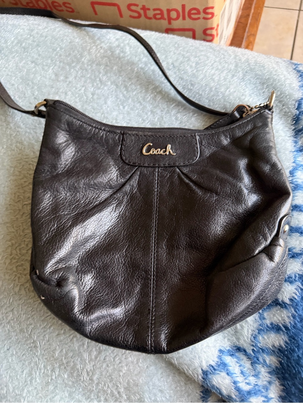 Coach Black Pebbled Leather Shoulder Bag with Gold Logo